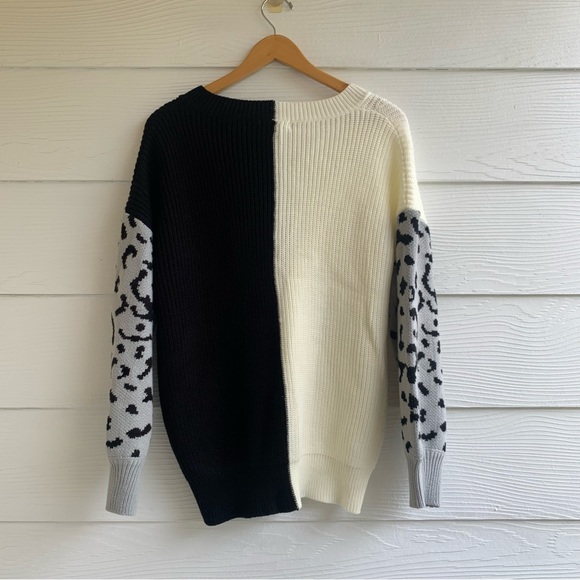 C+D+M Collection color block v neck pullover sweater Medium M animal print - Picture 8 of 10